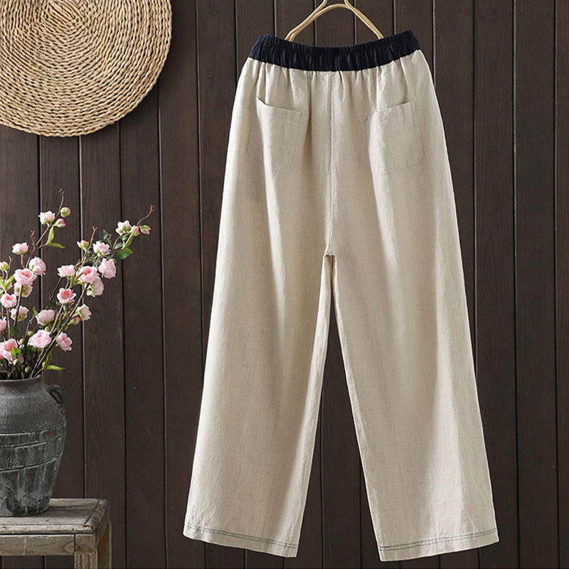 Pantaloni da donna in cotone a gamba dritta con tasche, Buddha Stones, casual, con cuciture colorate - image 1