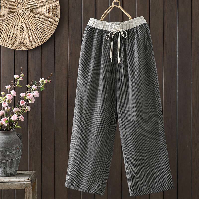 Pantaloni da donna in cotone a gamba dritta con tasche, Buddha Stones, casual, con cuciture colorate - Grigio tenue - US8-10, UK/AU12-14, EU40-42 (2XL) - image 11