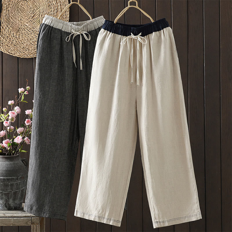 Pantaloni da donna in cotone a gamba dritta con tasche, Buddha Stones, casual, con cuciture colorate - image 17