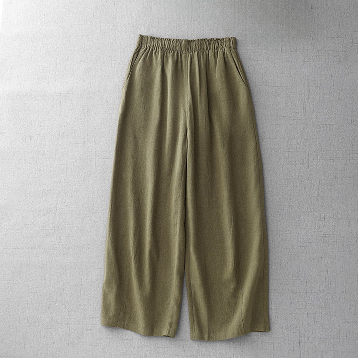 Pantaloni da donna Buddha Stones Casual Plain Rope in cotone, lunghezza 7-8, con tasche - Oliva - US8-10, UK/AU12-14, EU40-42 (2XL) - image 1