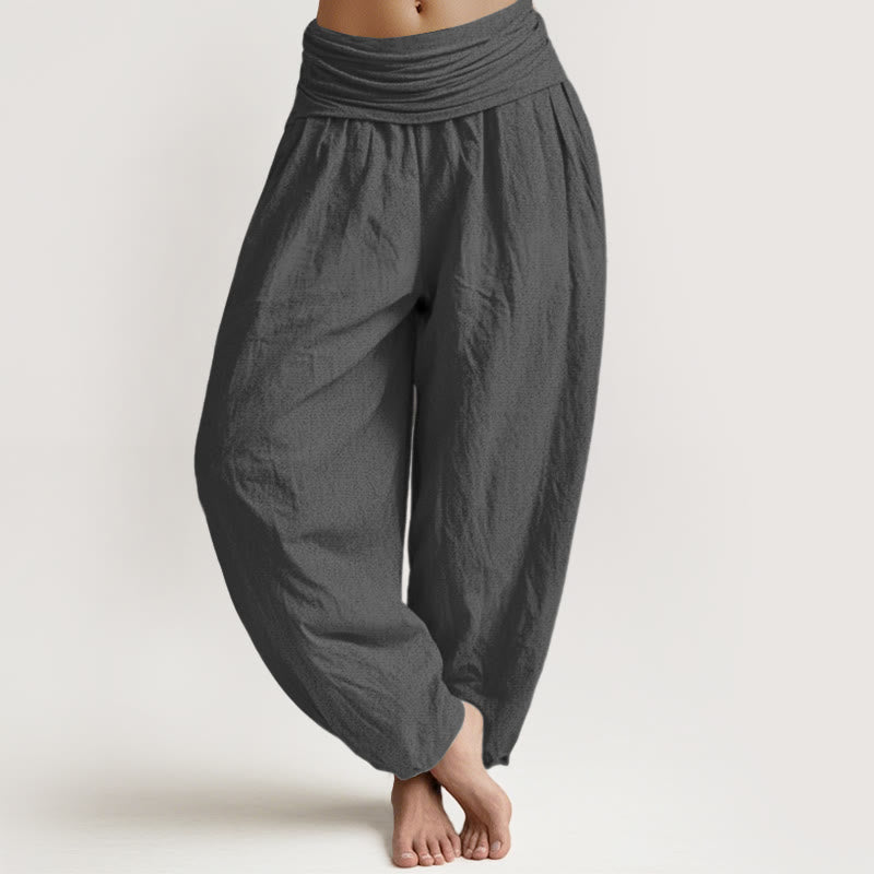 Pantaloni harem da donna in puro cotone con elastico in vita, tinta unita, grigio scuro, motivo Buddha Stones - Grigio tenue - US16, UK/AU20, EU48 (3XL) - image 0