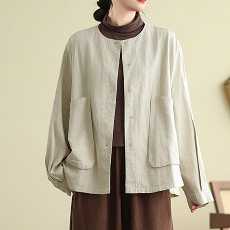 Giacca da donna in cotone con scollo rotondo e maniche lunghe Buddha Stones con tasche - image 3