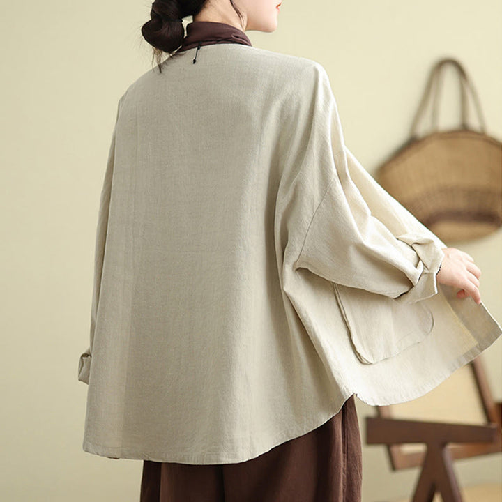 Giacca da donna in cotone con scollo rotondo e maniche lunghe Buddha Stones con tasche - image 5