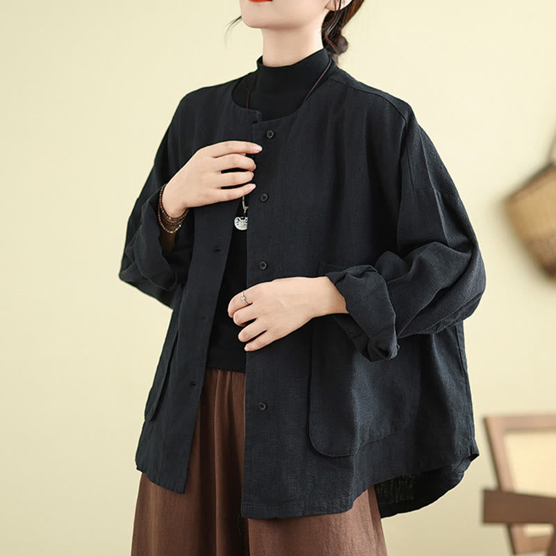 Giacca da donna in cotone con scollo rotondo e maniche lunghe Buddha Stones con tasche - image 12