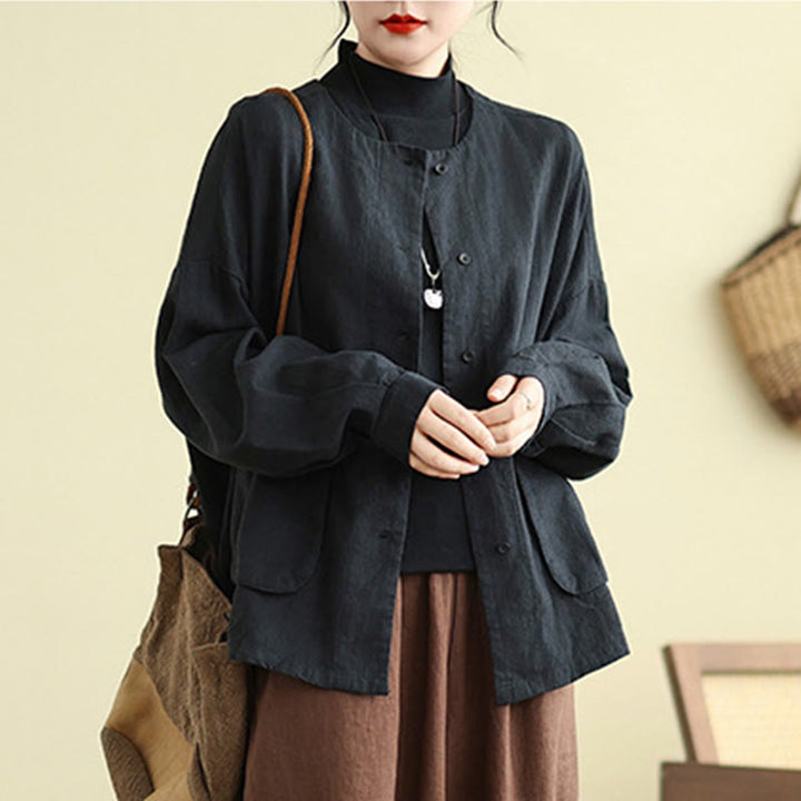 Giacca da donna in cotone con scollo rotondo e maniche lunghe Buddha Stones con tasche - image 11