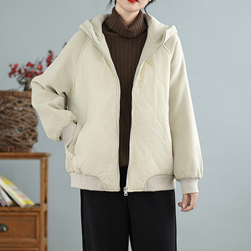 Giacca da donna in cotone con cappuccio caldo e spesso a maniche lunghe Buddha Stones con tasche - image 2