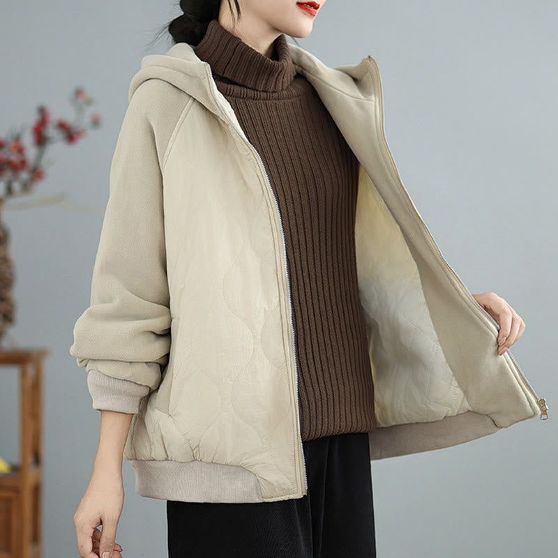 Giacca da donna in cotone con cappuccio caldo e spesso a maniche lunghe Buddha Stones con tasche - image 1