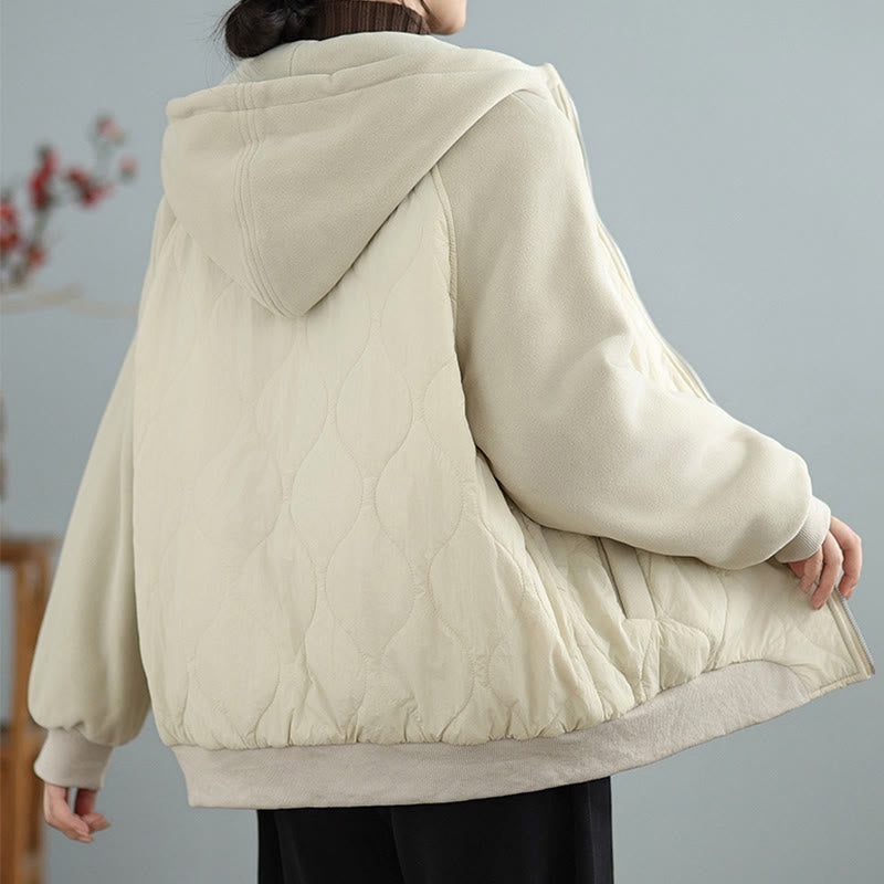 Giacca da donna in cotone con cappuccio caldo e spesso a maniche lunghe Buddha Stones con tasche - image 7