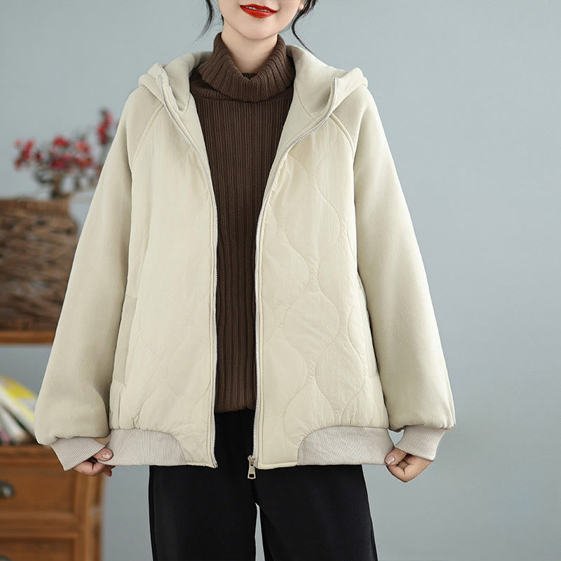 Giacca da donna in cotone con cappuccio caldo e spesso a maniche lunghe Buddha Stones con tasche - OldLace - US14, UK/AU18, EU46 (2XL) - image 0