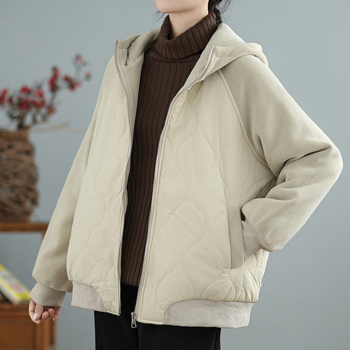 Giacca da donna in cotone con cappuccio caldo e spesso a maniche lunghe Buddha Stones con tasche - image 3