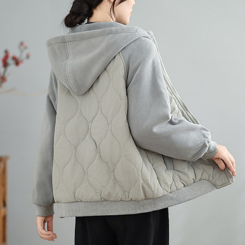 Giacca da donna in cotone con cappuccio caldo e spesso a maniche lunghe Buddha Stones con tasche - image 12