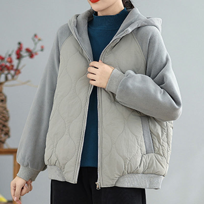 Giacca da donna in cotone con cappuccio caldo e spesso a maniche lunghe Buddha Stones con tasche - image 13