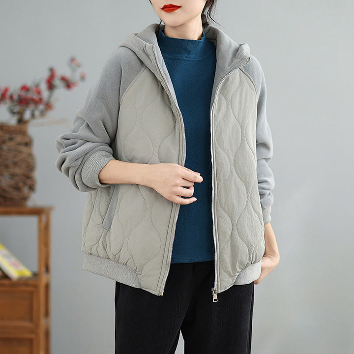 Giacca da donna in cotone con cappuccio caldo e spesso a maniche lunghe Buddha Stones con tasche - image 10
