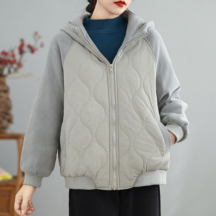 Giacca da donna in cotone con cappuccio caldo e spesso a maniche lunghe Buddha Stones con tasche - image 11