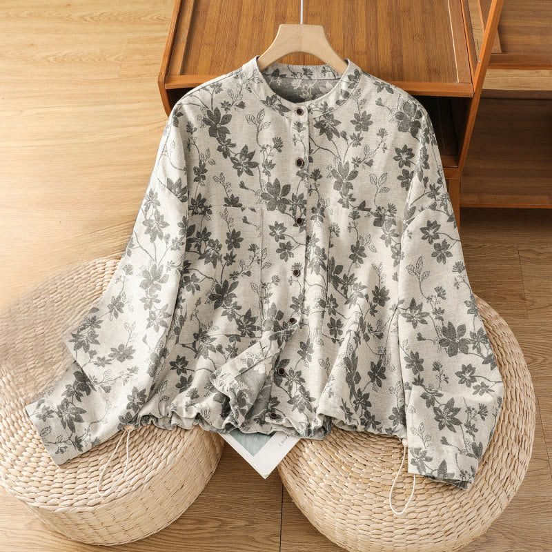 Camicia casual da donna in poliestere a maniche lunghe con motivo stampato Buddha Stones - Argento - US14, UK/AU18, EU46 (2XL) - image 0