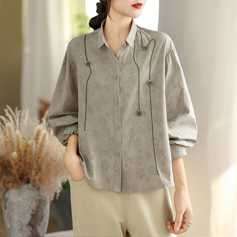 Camicia casual da donna in poliestere a maniche lunghe con fiori ricamati Buddha Stones - Grigio scuro - US8-10, UK/AU12-14, EU40-42 (2XL) - image 0