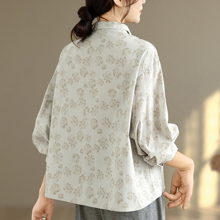 Camicia casual da donna in poliestere a maniche lunghe con fiori ricamati Buddha Stones - image 10