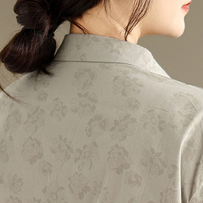 Camicia casual da donna in poliestere a maniche lunghe con fiori ricamati Buddha Stones - image 5