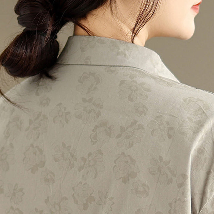 Camicia casual da donna in poliestere a maniche lunghe con fiori ricamati Buddha Stones - image 5