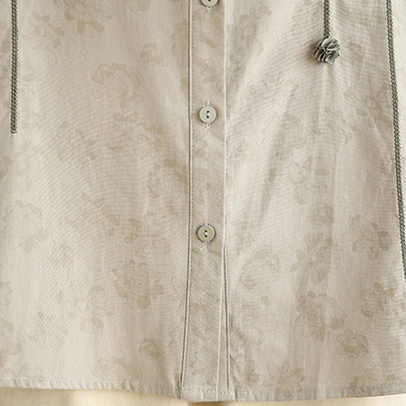 Camicia casual da donna in poliestere a maniche lunghe con fiori ricamati Buddha Stones - image 19