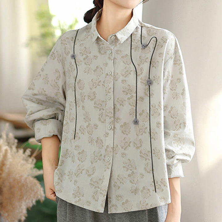 Camicia casual da donna in poliestere a maniche lunghe con fiori ricamati Buddha Stones - Melata - US8-10, UK/AU12-14, EU40-42 (2XL) - image 7
