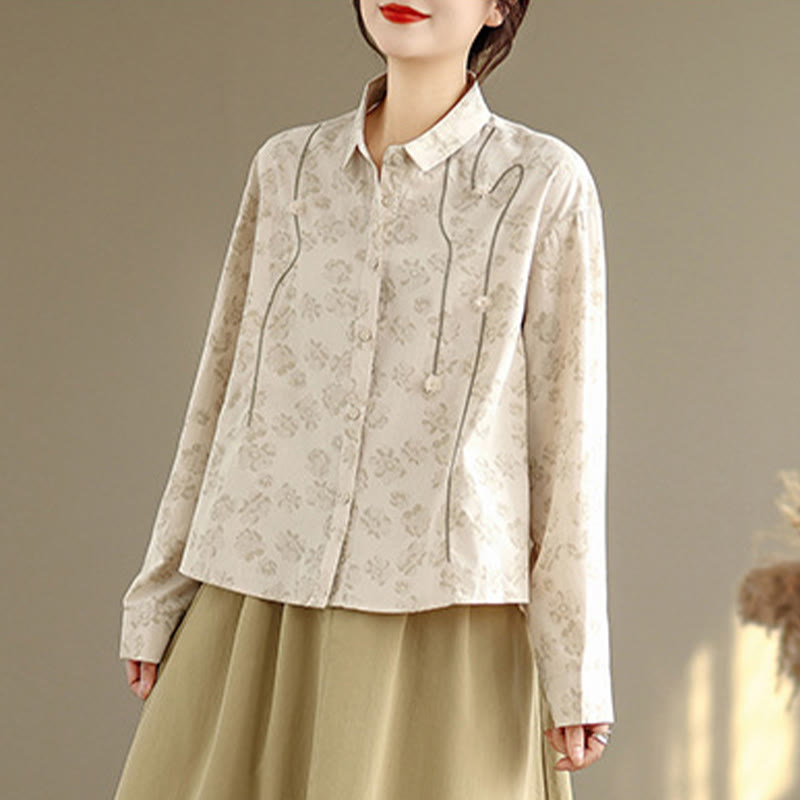 Camicia casual da donna in poliestere a maniche lunghe con fiori ricamati Buddha Stones - OldLace - US8-10, UK/AU12-14, EU40-42 (2XL) - image 14