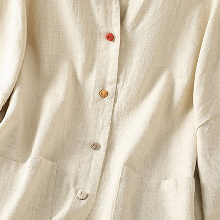 Camicia casual da donna in cotone e poliestere con maniche lunghe e bottoni a rana, Buddha Stones, con tasche - image 5