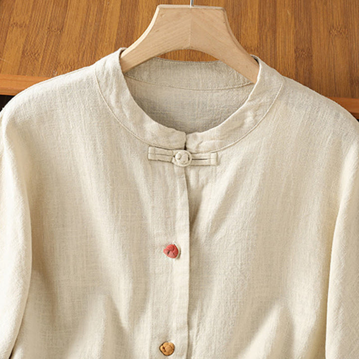 Camicia casual da donna in cotone e poliestere con maniche lunghe e bottoni a rana, Buddha Stones, con tasche - image 2