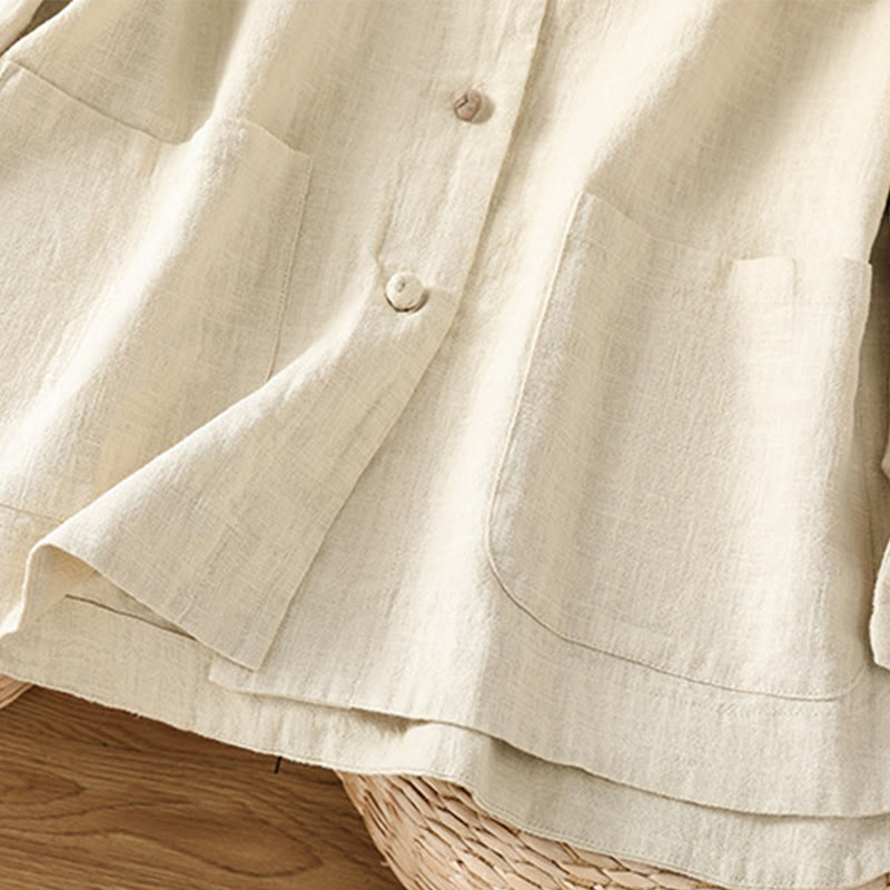 Camicia casual da donna in cotone e poliestere con maniche lunghe e bottoni a rana, Buddha Stones, con tasche - image 6