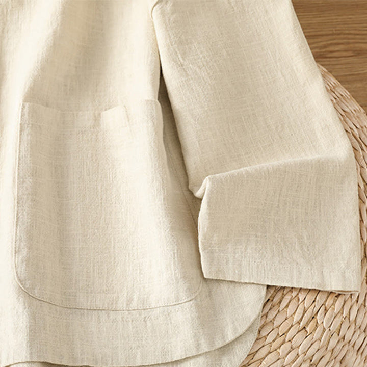 Camicia casual da donna in cotone e poliestere con maniche lunghe e bottoni a rana, Buddha Stones, con tasche - image 4