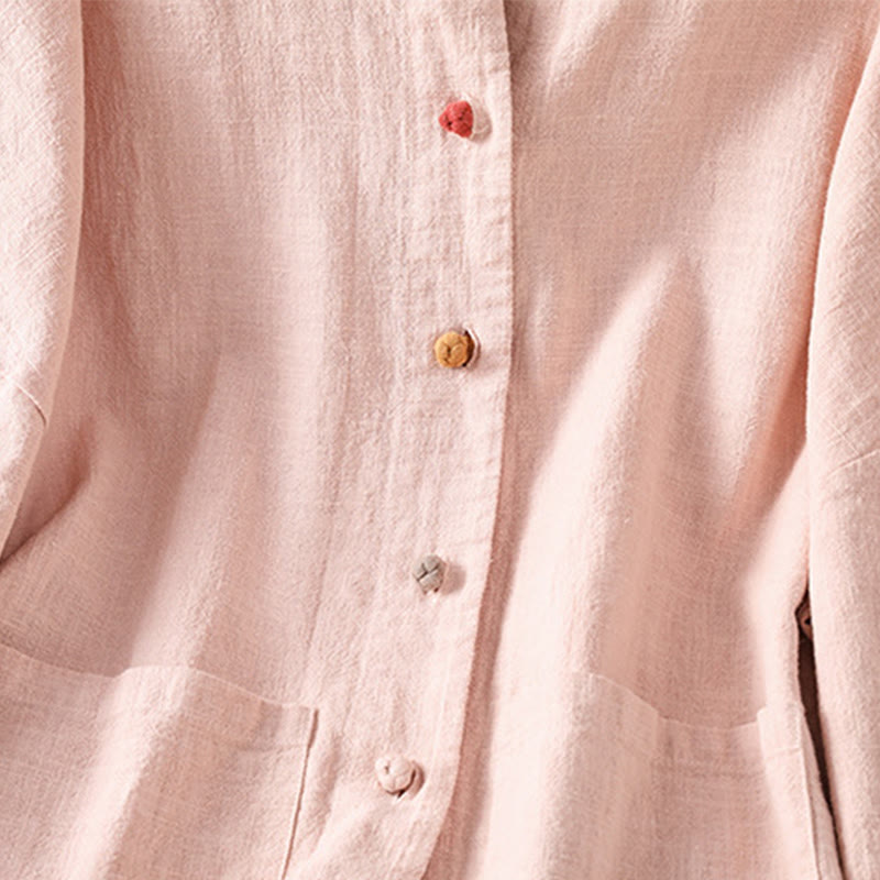 Camicia casual da donna in cotone e poliestere con maniche lunghe e bottoni a rana, Buddha Stones, con tasche - image 11