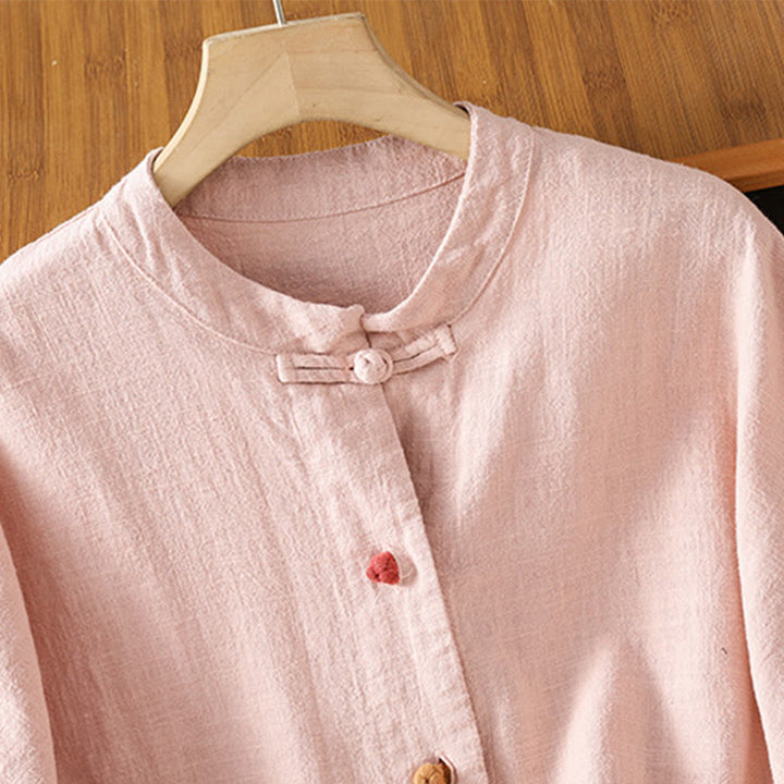 Camicia casual da donna in cotone e poliestere con maniche lunghe e bottoni a rana, Buddha Stones, con tasche - image 15