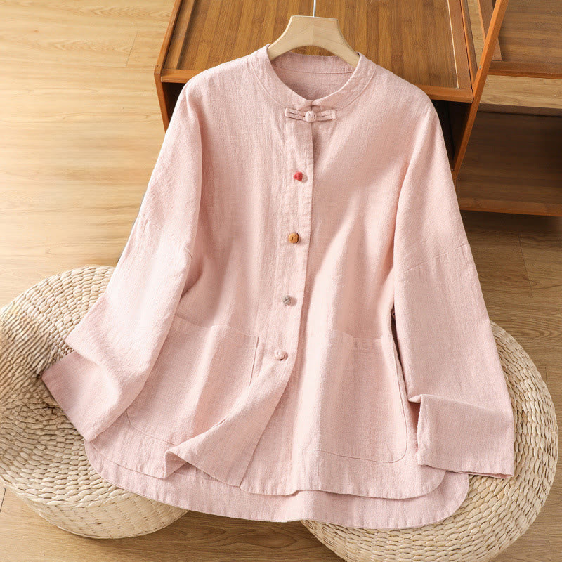 Camicia casual da donna in cotone e poliestere con maniche lunghe e bottoni a rana, Buddha Stones, con tasche - Rosa - US14, UK/AU18, EU46 (2XL) - image 8