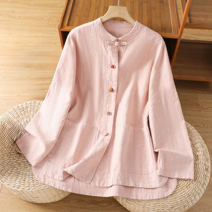 Camicia casual da donna in cotone e poliestere con maniche lunghe e bottoni a rana, Buddha Stones, con tasche - Rosa - US14, UK/AU18, EU46 (2XL) - image 8