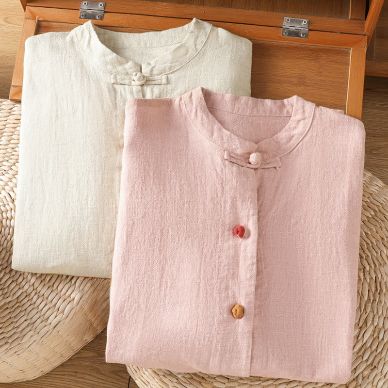 Camicia casual da donna in cotone e poliestere con maniche lunghe e bottoni a rana, Buddha Stones, con tasche - image 18