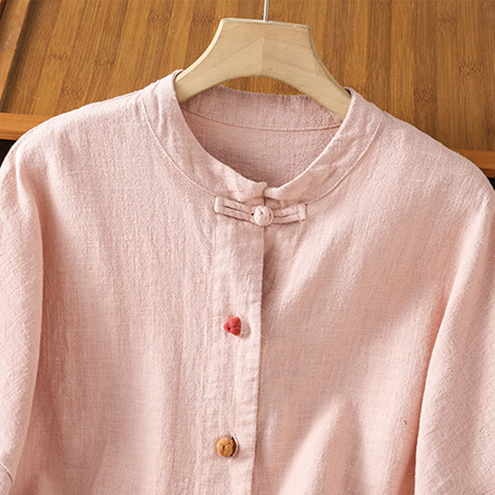 Camicia casual da donna in cotone e poliestere con maniche lunghe e bottoni a rana, Buddha Stones, con tasche - image 14