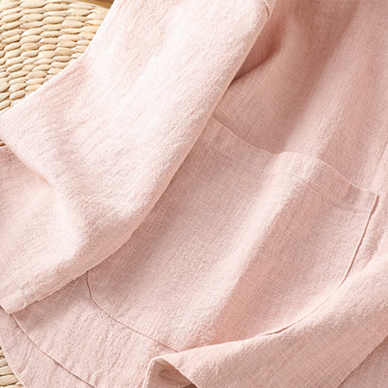 Camicia casual da donna in cotone e poliestere con maniche lunghe e bottoni a rana, Buddha Stones, con tasche - image 10