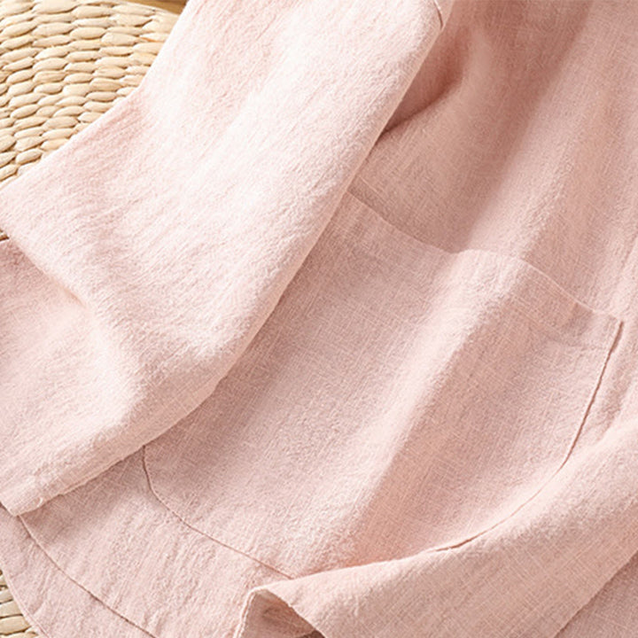 Camicia casual da donna in cotone e poliestere con maniche lunghe e bottoni a rana, Buddha Stones, con tasche - image 10