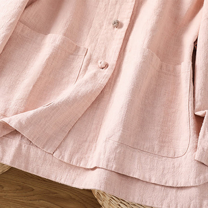 Camicia casual da donna in cotone e poliestere con maniche lunghe e bottoni a rana, Buddha Stones, con tasche - image 12