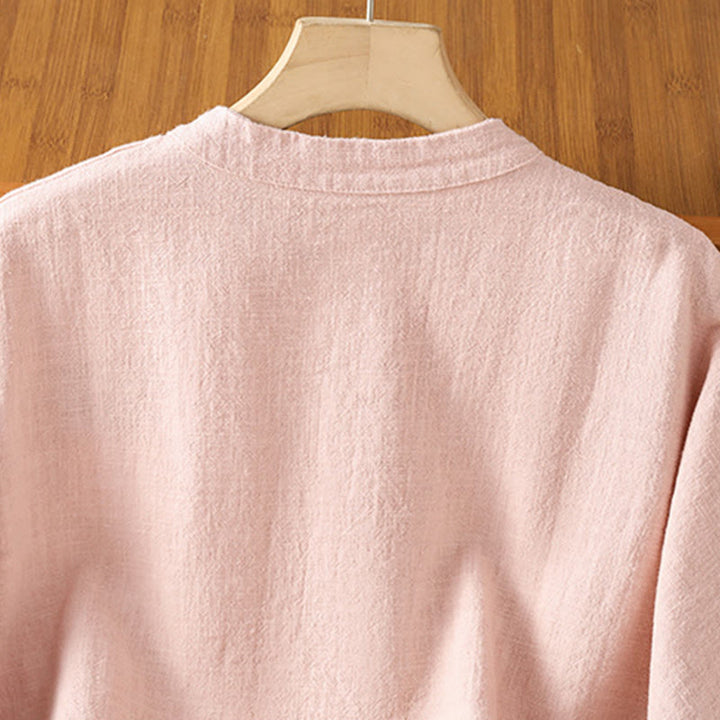 Camicia casual da donna in cotone e poliestere con maniche lunghe e bottoni a rana, Buddha Stones, con tasche - image 16