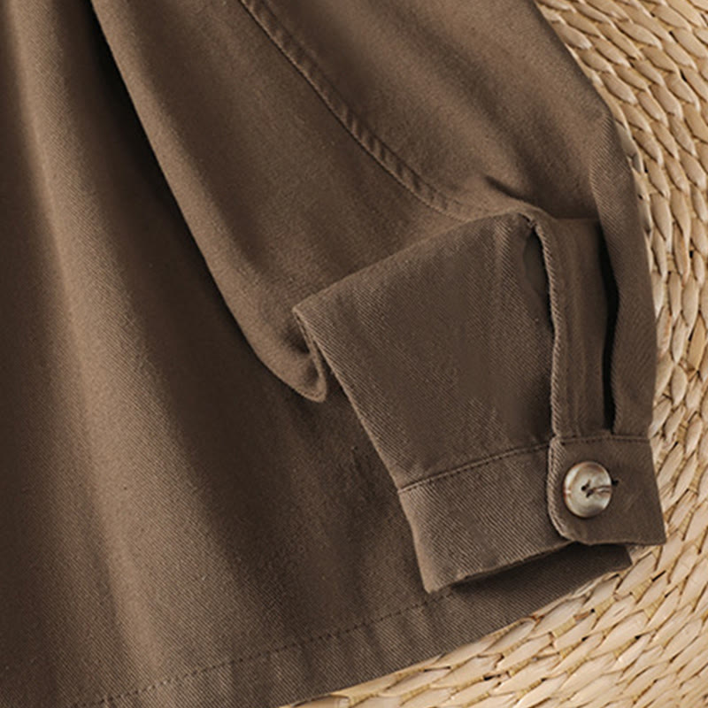 Camicia casual da donna in cotone e poliestere con maniche lunghe e collo alto, Buddha Stones, con tasche - image 8