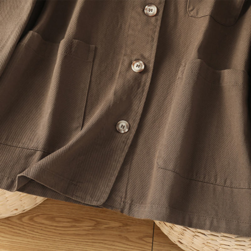 Camicia casual da donna in cotone e poliestere con maniche lunghe e collo alto, Buddha Stones, con tasche - image 4