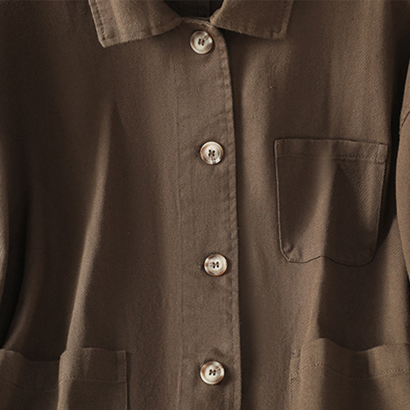 Camicia casual da donna in cotone e poliestere con maniche lunghe e collo alto, Buddha Stones, con tasche - image 5