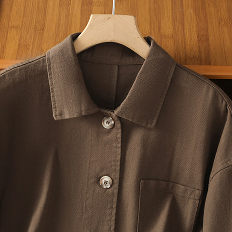 Camicia casual da donna in cotone e poliestere con maniche lunghe e collo alto, Buddha Stones, con tasche - image 2