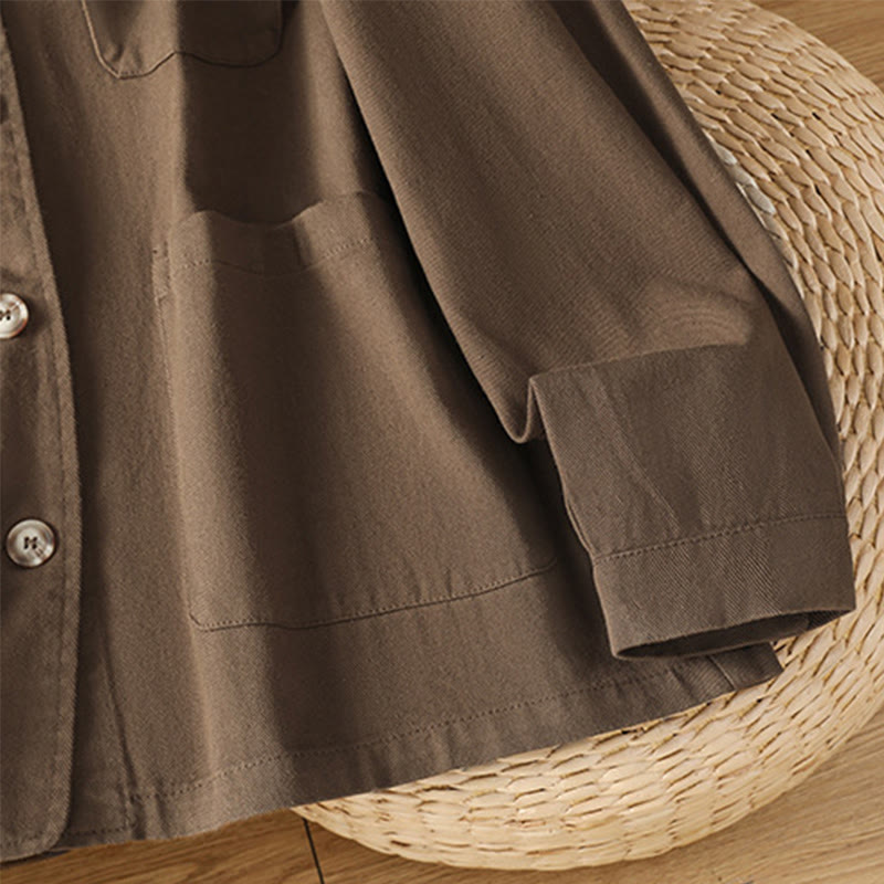 Camicia casual da donna in cotone e poliestere con maniche lunghe e collo alto, Buddha Stones, con tasche - image 7