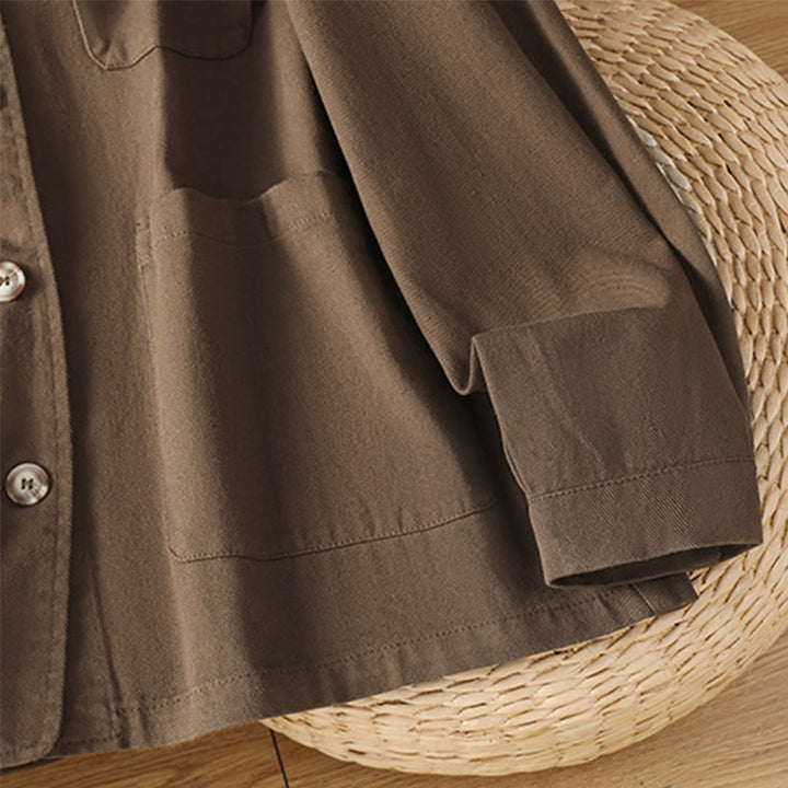 Camicia casual da donna in cotone e poliestere con maniche lunghe e collo alto, Buddha Stones, con tasche - image 7