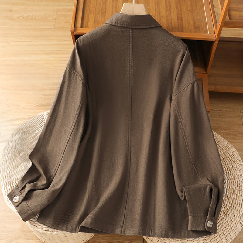 Camicia casual da donna in cotone e poliestere con maniche lunghe e collo alto, Buddha Stones, con tasche - image 1