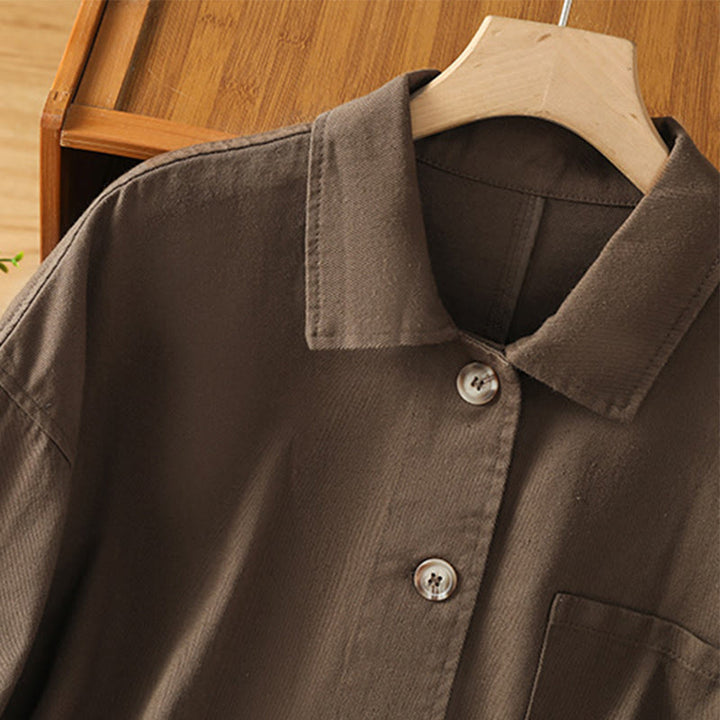 Camicia casual da donna in cotone e poliestere con maniche lunghe e collo alto, Buddha Stones, con tasche - image 6