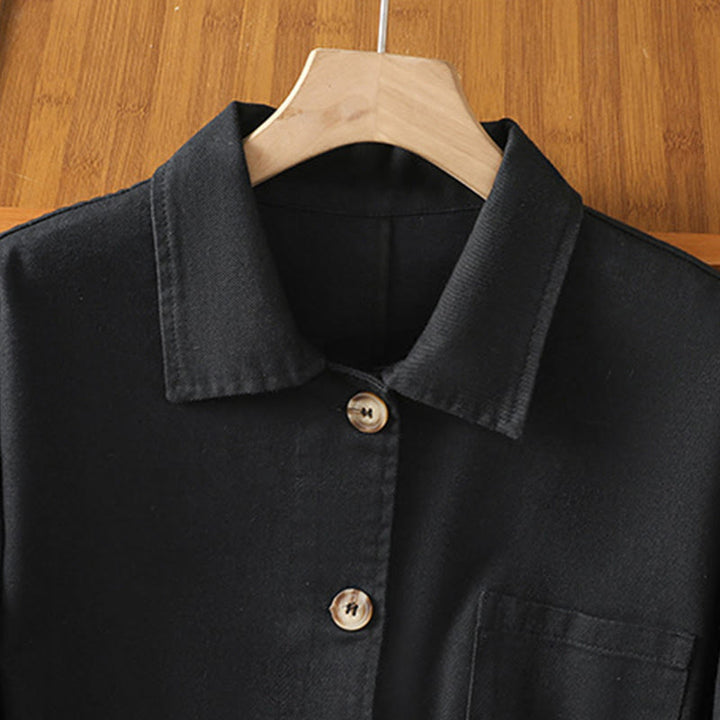 Camicia casual da donna in cotone e poliestere con maniche lunghe e collo alto, Buddha Stones, con tasche - image 11