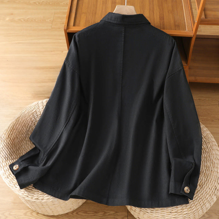 Camicia casual da donna in cotone e poliestere con maniche lunghe e collo alto, Buddha Stones, con tasche - image 10